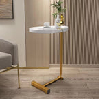White and Gold Faux Marble and Metal Oval End Table - 24-inch