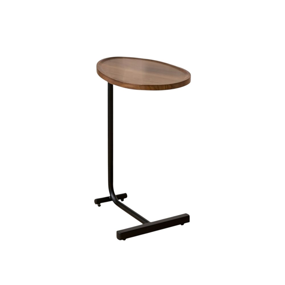 Brown and Black Solid Wood and Steel Oval End Tables - 24-inch