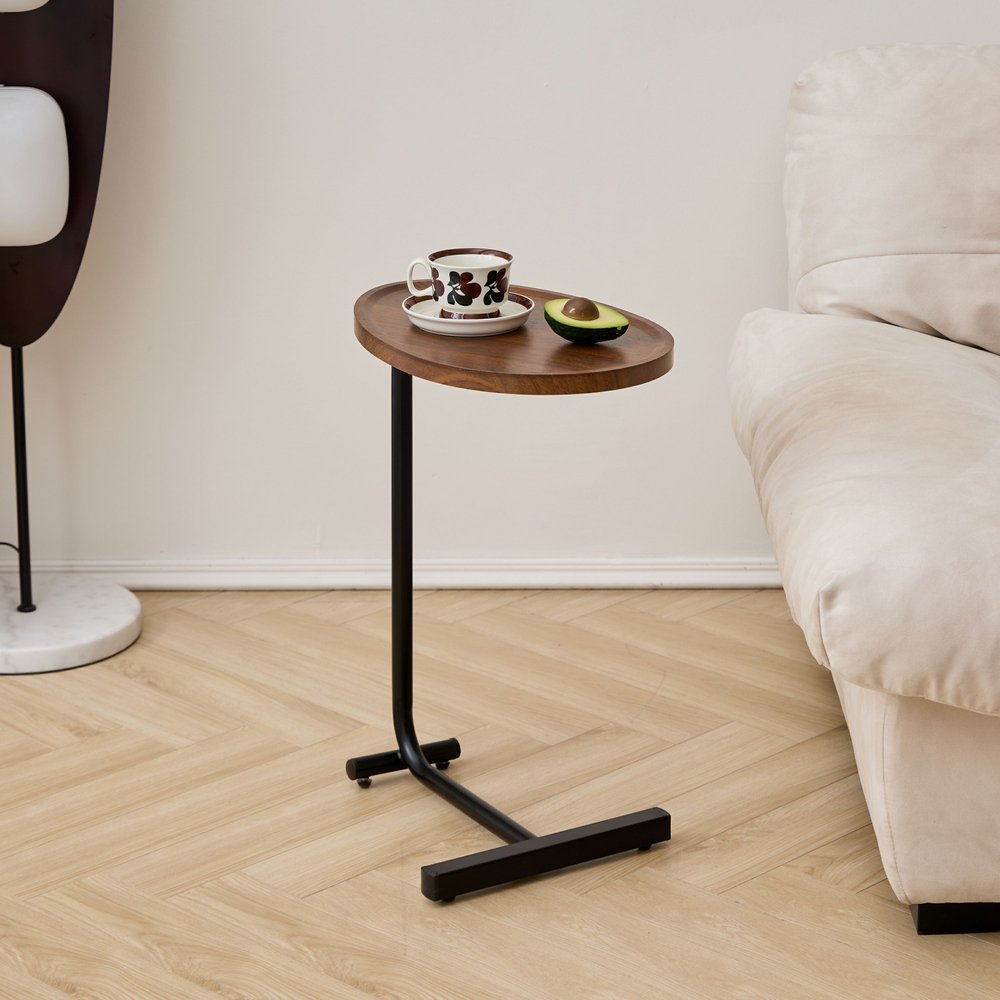Brown and Black Solid Wood and Steel Oval End Tables - 24-inch