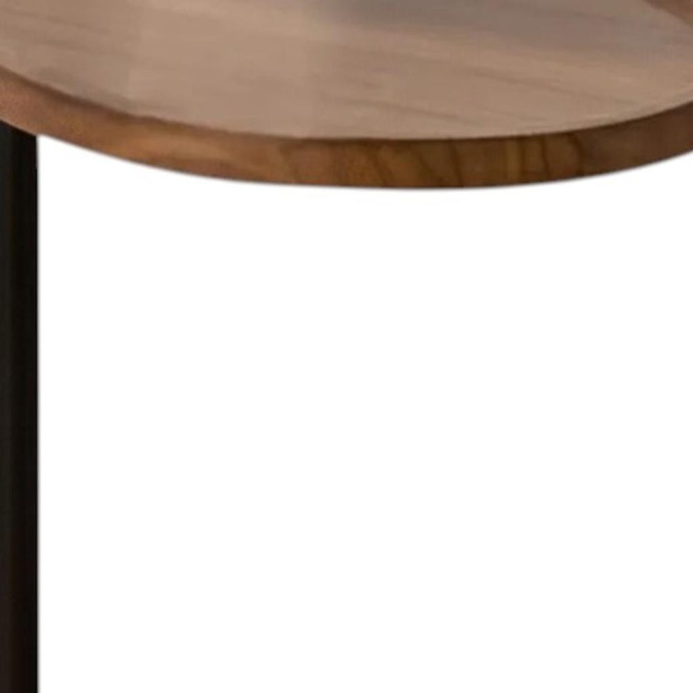 Brown and Black Solid Wood and Steel Oval End Tables - 24-inch