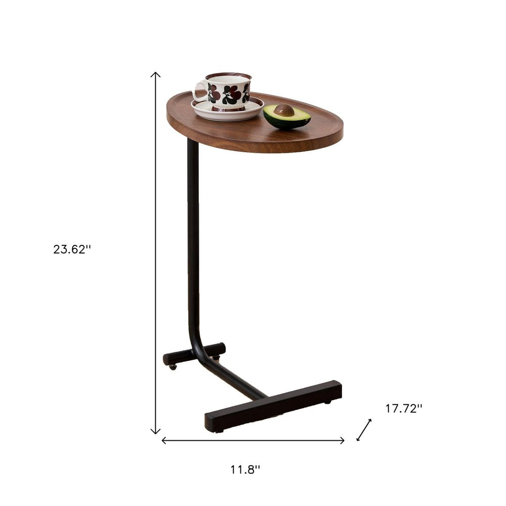 Brown and Black Solid Wood and Steel Oval End Tables - 24-inch