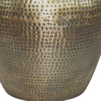 Antiqued Gold Distressed Iron Round Drum End Table - 18-inch