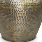 Antiqued Gold Distressed Iron Round Drum End Table - 18-inch