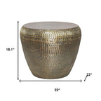 Antiqued Gold Distressed Iron Round Drum End Table - 18-inch