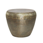 Antiqued Gold Distressed Iron Round Drum End Table - 18-inch