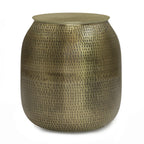 Antiqued Gold Iron Round Drum End Table - 21-inch
