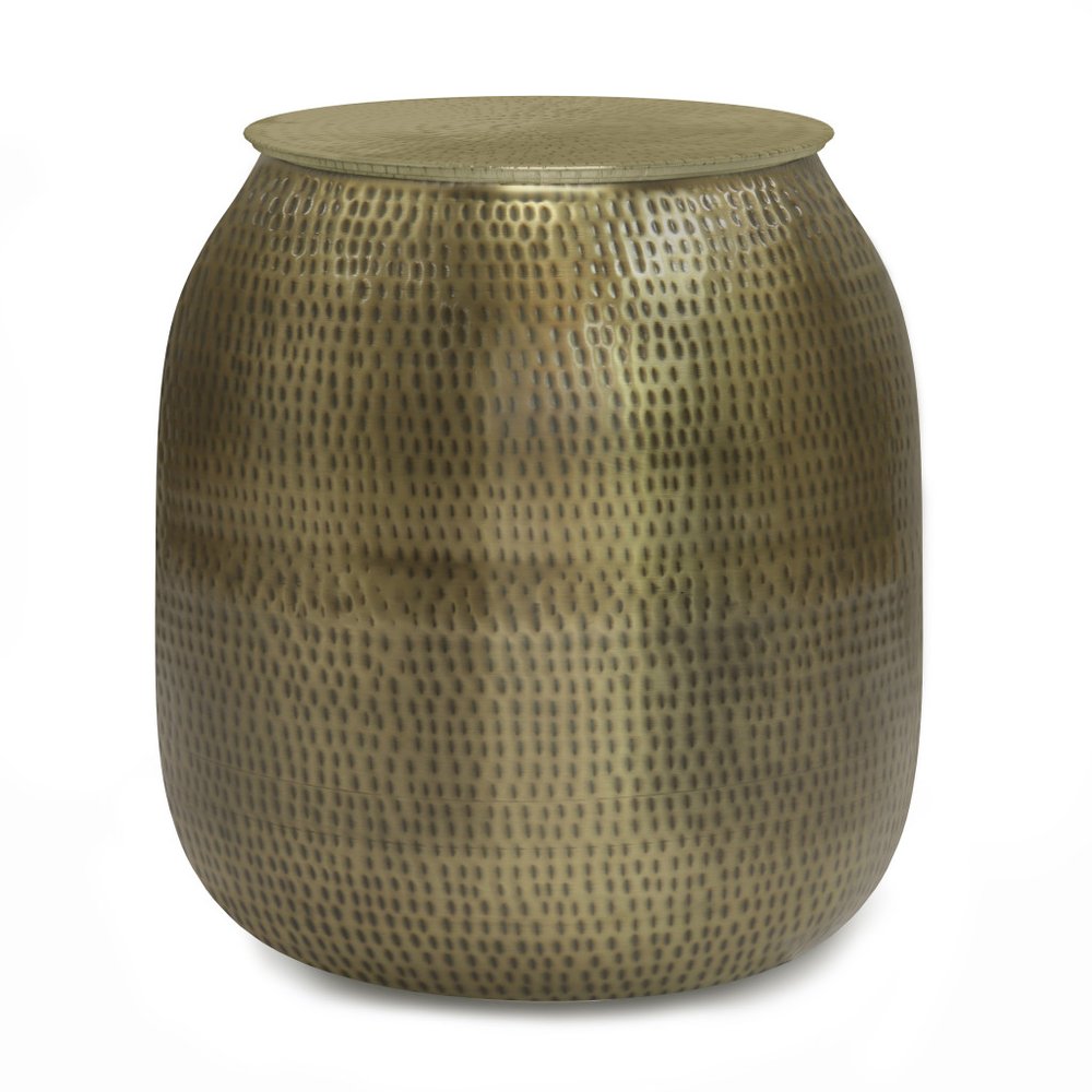 Antiqued Gold Iron Round Drum End Table - 21-inch