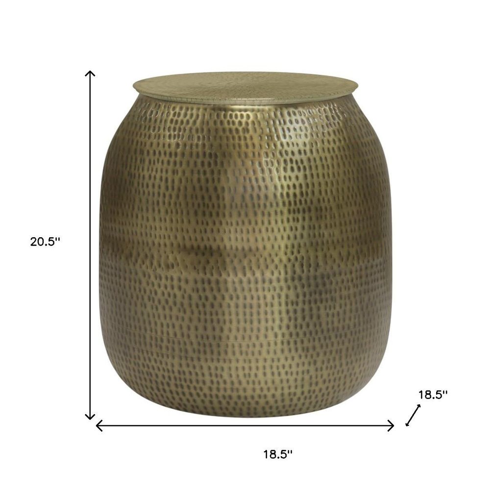 Antiqued Gold Iron Round Drum End Table - 21-inch