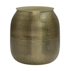 Antiqued Gold Iron Round Drum End Table - 21-inch