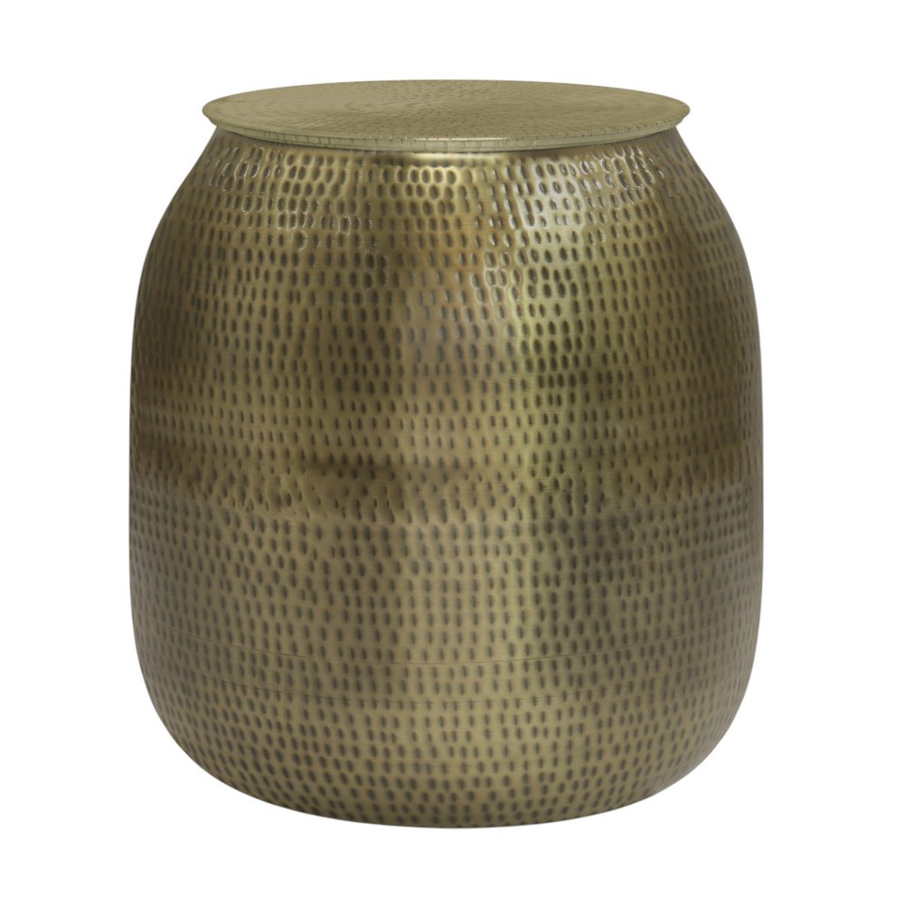 Antiqued Gold Iron Round Drum End Table - 21-inch