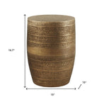 Antiqued Gold Distressed Iron Round Drum End Table - 20-inch