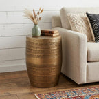 Antiqued Gold Distressed Iron Round Drum End Table - 20-inch
