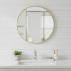 Gold Metal Round Framed Bathroom Vanity Mirror - 24-inch