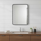 Black Metal Floating Framed Bathroom Vanity Mirror - 35-inch