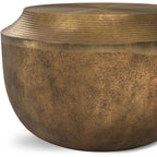 Antiqued Brass Aluminum Round Drum End Table - 13-inch