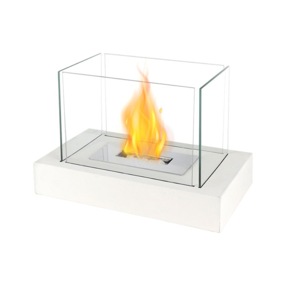 White and Clear Metal and Glass Bioethanol Portable Tabletop Firepit - 14-inch