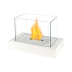 White and Clear Metal and Glass Bioethanol Portable Tabletop Firepit - 14-inch