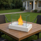 White and Clear Metal and Glass Bioethanol Portable Tabletop Firepit - 14-inch