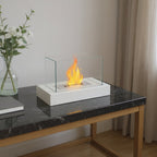 White and Clear Metal and Glass Bioethanol Portable Tabletop Firepit - 14-inch