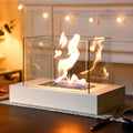 White and Clear Metal and Glass Bioethanol Portable Tabletop Firepit - 14-inch