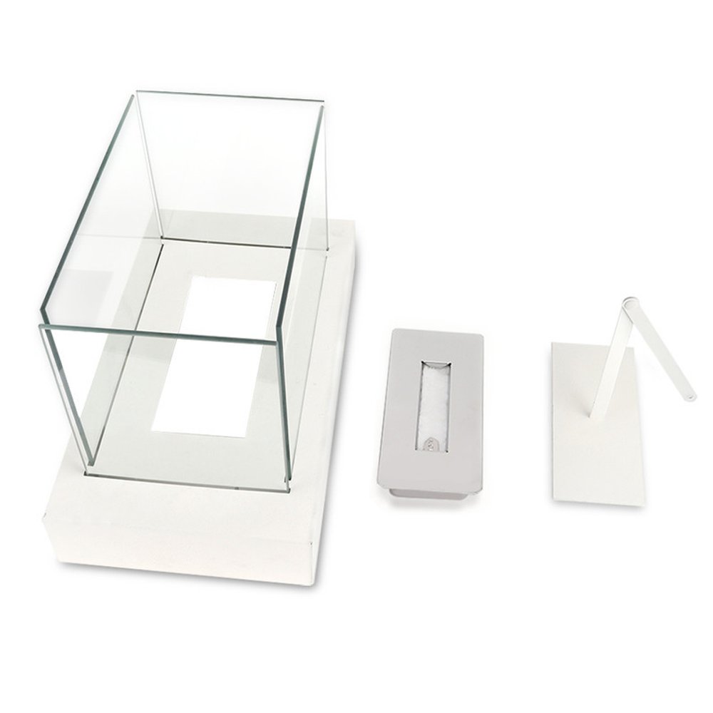 White and Clear Metal and Glass Bioethanol Portable Tabletop Firepit - 14-inch
