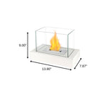 White and Clear Metal and Glass Bioethanol Portable Tabletop Firepit - 14-inch