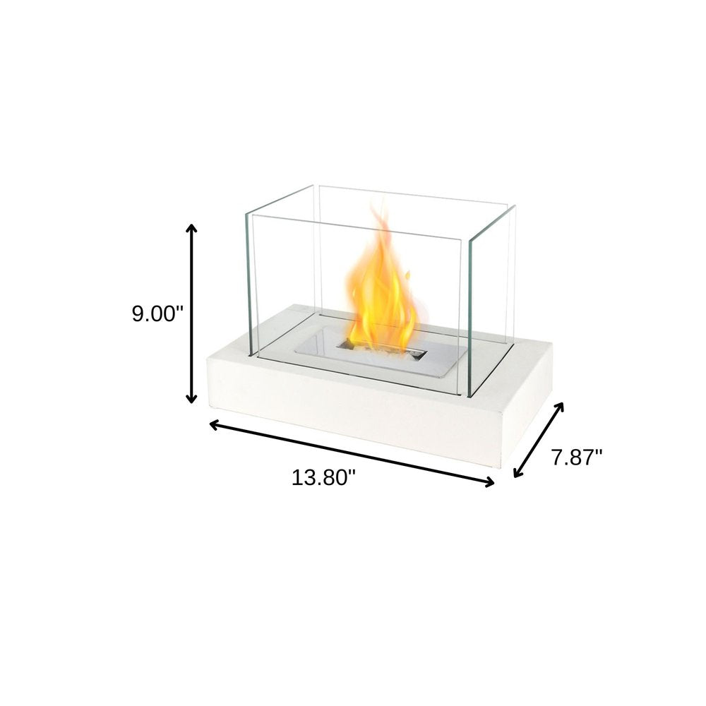 White and Clear Metal and Glass Bioethanol Portable Tabletop Firepit - 14-inch