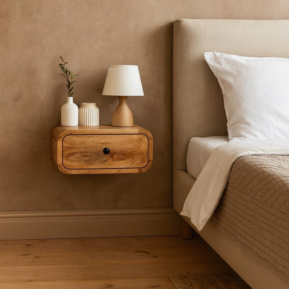 Oak Solid Wood One Drawer Floating Nightstand - 12-inch
