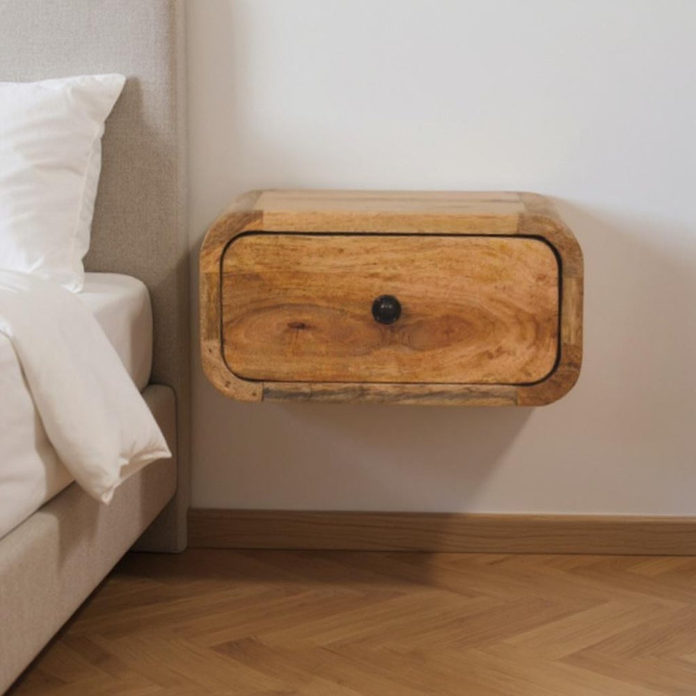 Oak Solid Wood One Drawer Floating Nightstand - 12-inch