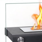 8000 Btu 14 Black and Silver Glass and Stainless Steel Bio-Ethanol Fuel Portable Rectangular Fire Pit
