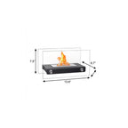 8000 Btu 14 Black and Silver Glass and Stainless Steel Bio-Ethanol Fuel Portable Rectangular Fire Pit