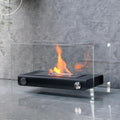 8000 Btu 14 Black and Silver Glass and Stainless Steel Bio-Ethanol Fuel Portable Rectangular Fire Pit