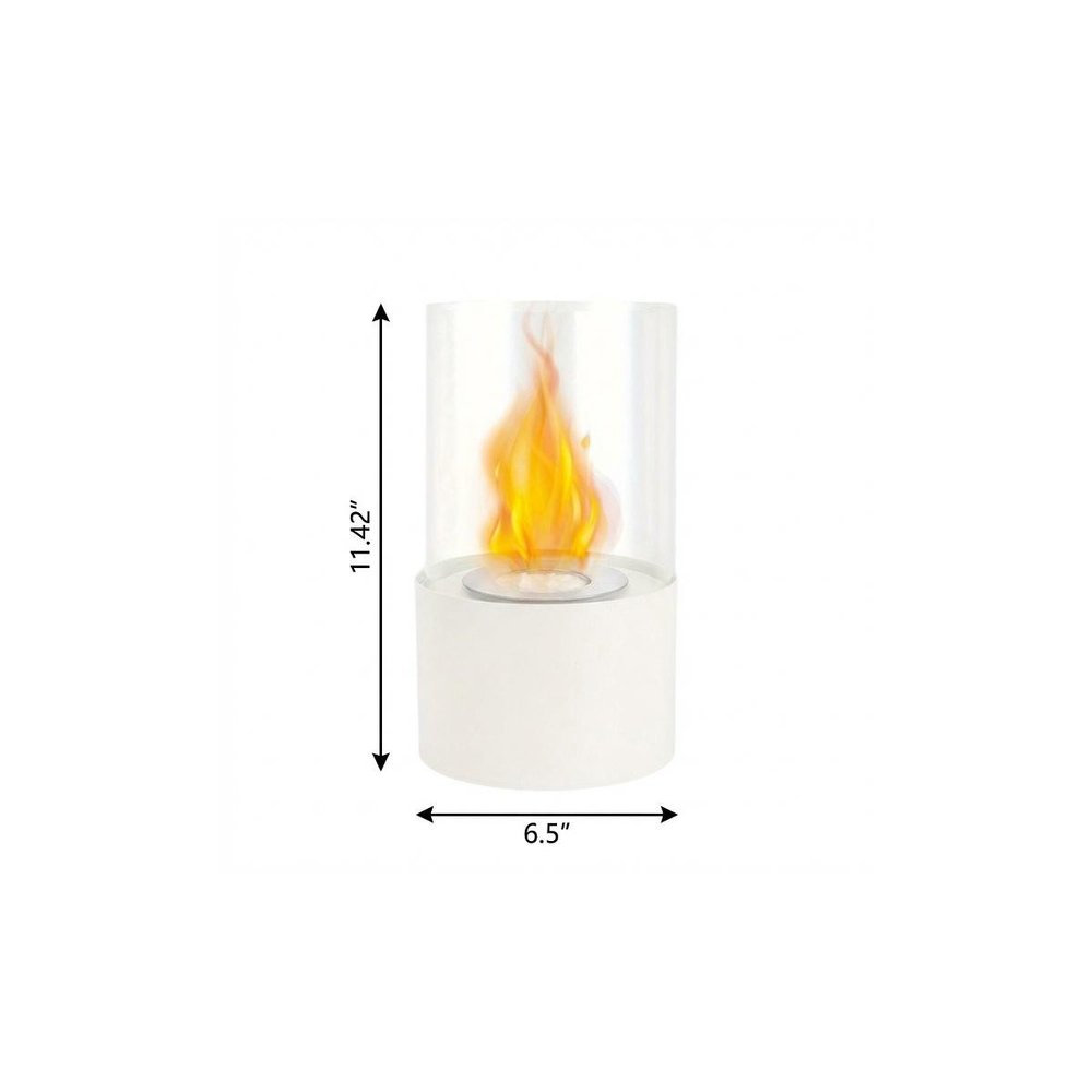 White and Clear Stainless Steel and Glass Bioethanol Portable Tabletop Firepit