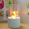White and Clear Stainless Steel and Glass Bioethanol Portable Tabletop Firepit