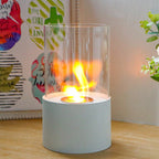 White and Clear Stainless Steel and Glass Bioethanol Portable Tabletop Firepit