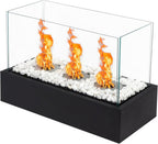 8000 Btu 18 Black and White Glass and Stainless Steel Bio-Ethanol Fuel Portable Rectangular Fire Pit