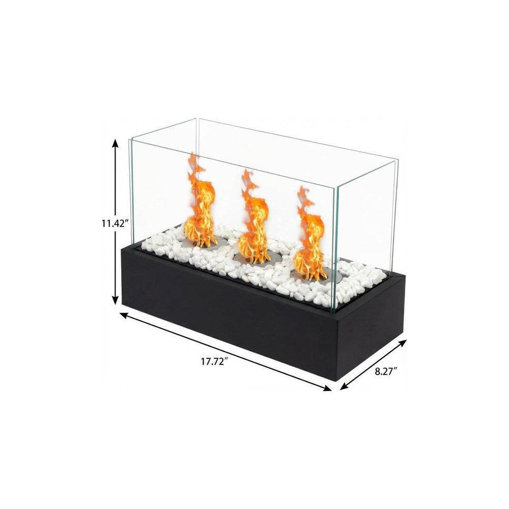 8000 Btu 18 Black and White Glass and Stainless Steel Bio-Ethanol Fuel Portable Rectangular Fire Pit