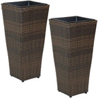 Set of Two 11 X 11 Brown Heavy Duty Plastic Square Pot Planter