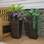 Set of Two 11 X 11 Brown Heavy Duty Plastic Square Pot Planter