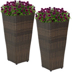 Set of Two 11 X 11 Brown Heavy Duty Plastic Square Pot Planter