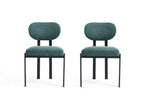 Set of Two Green and Black Chenille and Metal Partially Open Back Dining Side Chairs
