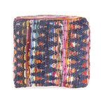 Blue Cotton and Jute Cube Pouf Ottoman - 18-inch
