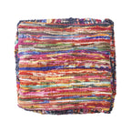 Blue Cotton and Jute Cube Pouf Ottoman - 18-inch