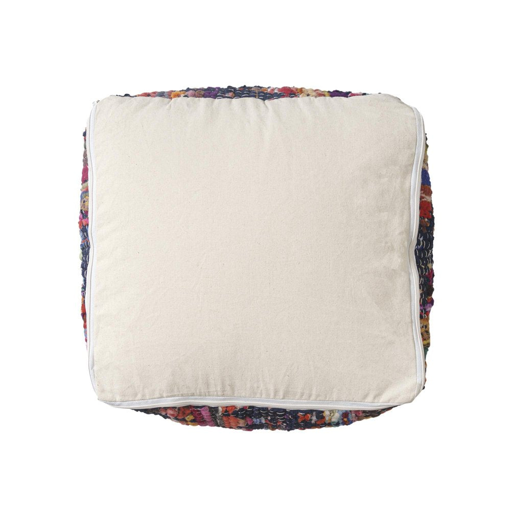 Blue Cotton and Jute Cube Pouf Ottoman - 18-inch