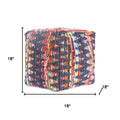 Blue Cotton and Jute Cube Pouf Ottoman - 18-inch