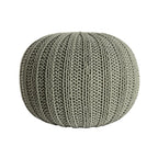 Green Cotton Cable Knit Round Pouf Ottoman - 20-inch
