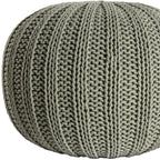 Green Cotton Cable Knit Round Pouf Ottoman - 20-inch