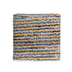 Beige and Blue Cotton and Jute Striped Pouf Ottoman - 18-inch