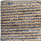 Beige and Blue Cotton and Jute Striped Pouf Ottoman - 18-inch