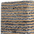 Beige and Blue Cotton and Jute Striped Pouf Ottoman - 18-inch